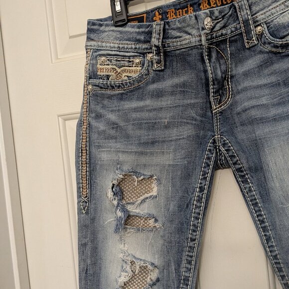 Rock Revival Women's Distressed Blue Skinny Jeans Size 30 - Picture 3 of 15